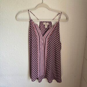 Loft V-Neck Maroon/Pink Stripped Tank Top Size Medium